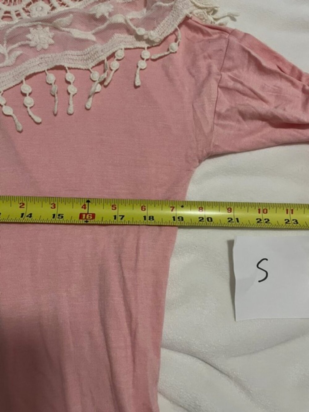 Women Lace Mini Dress Fringe Long Sleeve Crochet, Pink, Size S - Picture 5 of 6